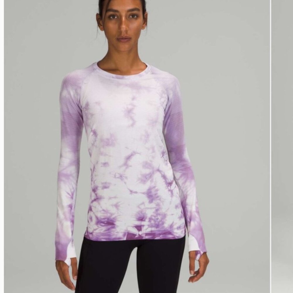 Lululemon Swiftly Tech Long Sleeve 2.0, Shibori Stripe Wisteria Purple, 6